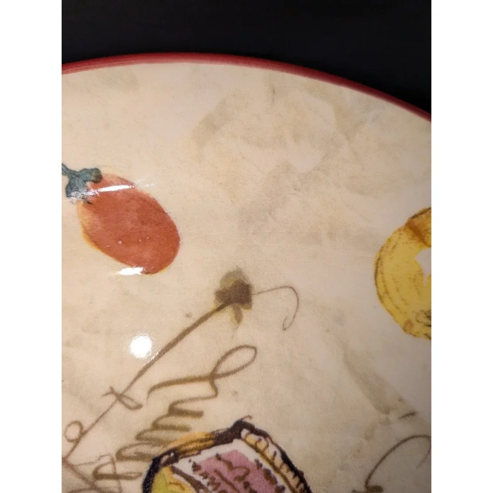 Williams-Sonoma French Market Salad Plates Set of 3 Portugal Ceramic Red Rim